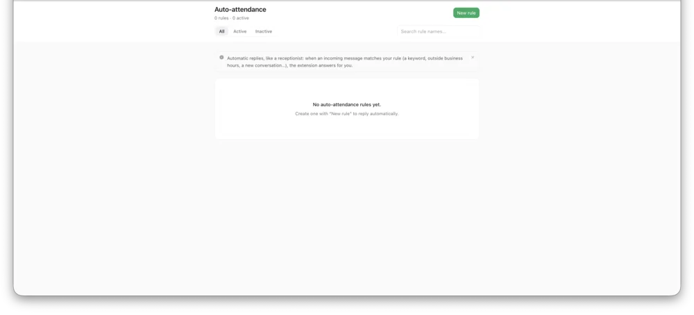 Auto-Attendance screen in InboxCRM
