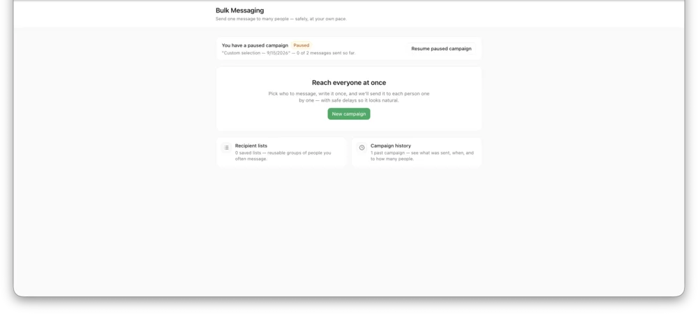 Campaigns screen in InboxCRM