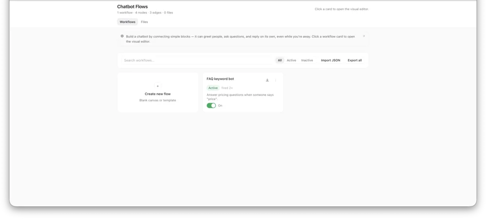 Chatbot Flows screen in InboxCRM