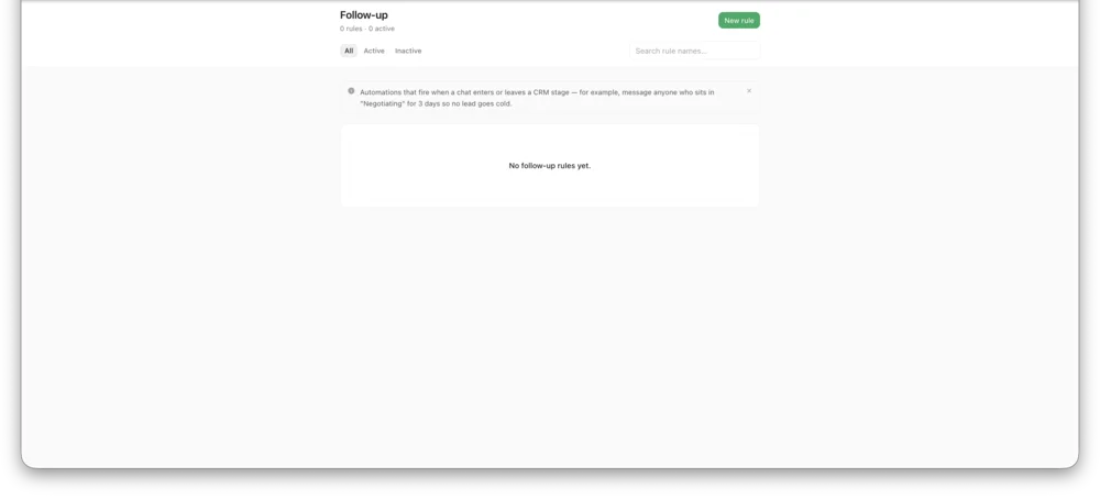 Follow-Up Rules screen in InboxCRM